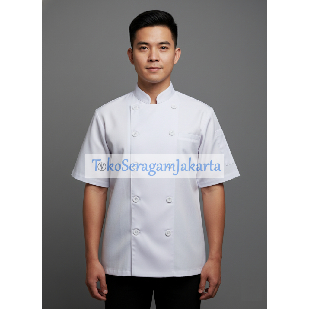 Carlton Chef Jacket Baju Jaket Kemeja Koki Chef Cook Jacket Lengan Pendek Unisex Pria