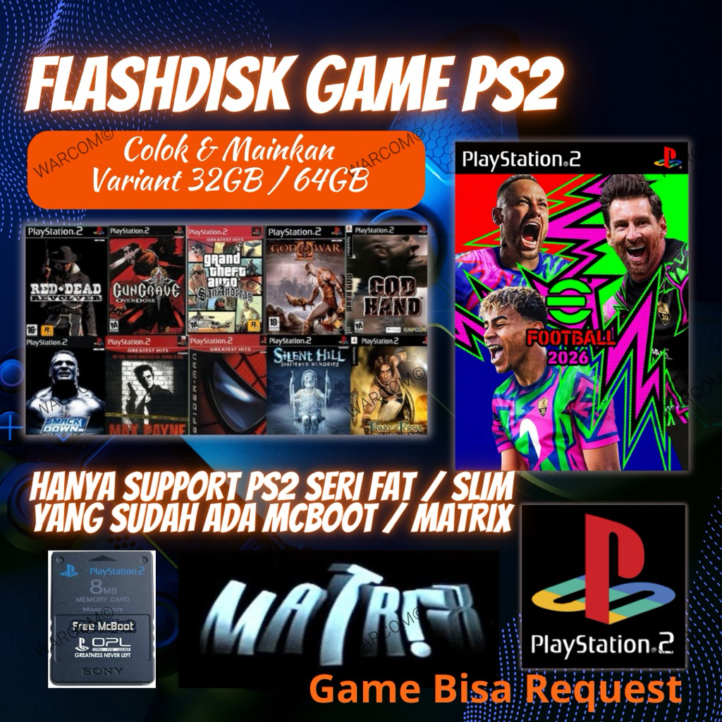 Flashdisk Full Game PS2 - 32GB 64GB - Support Untuk Free MCBOOT OPL - PS2 Fat Slim