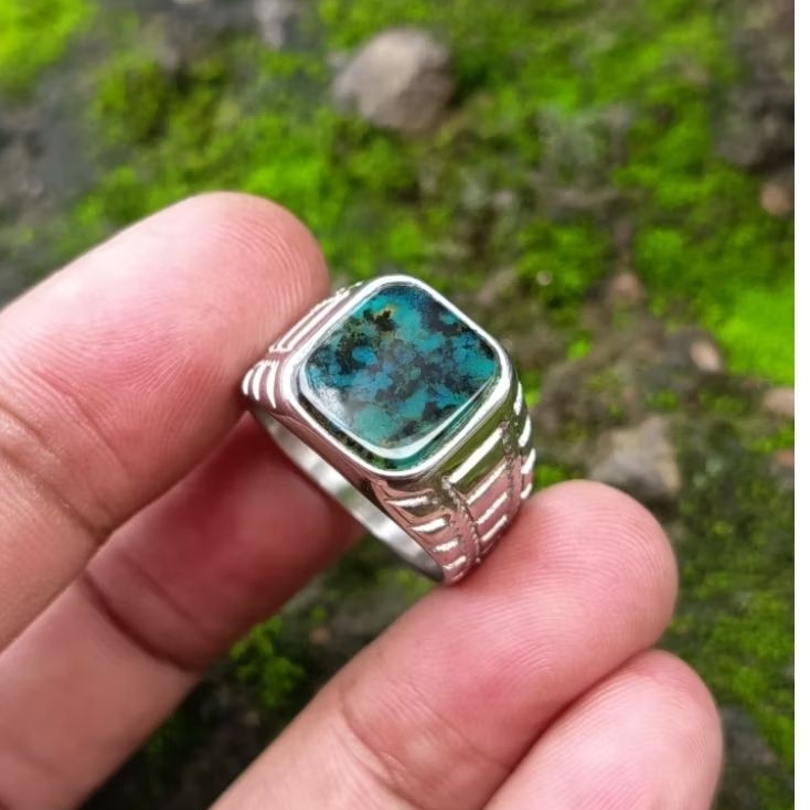 cincin batu akik Bacan Doko totol coklat kristal kotak sz 8