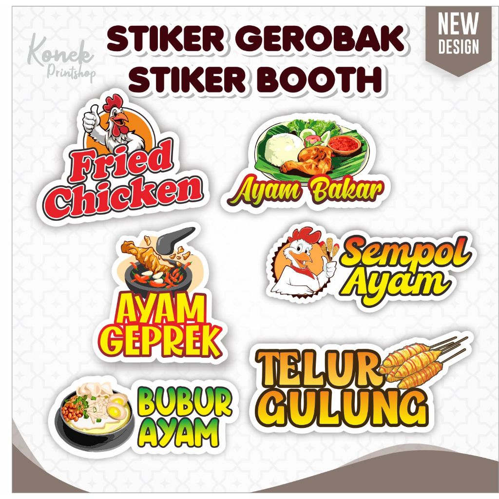 (Bisa Custom Nama Usaha)Stiker Kaca Gerobak Stiker Kaca Booth Stiker Makanan Fried Chicken Ayam Baka