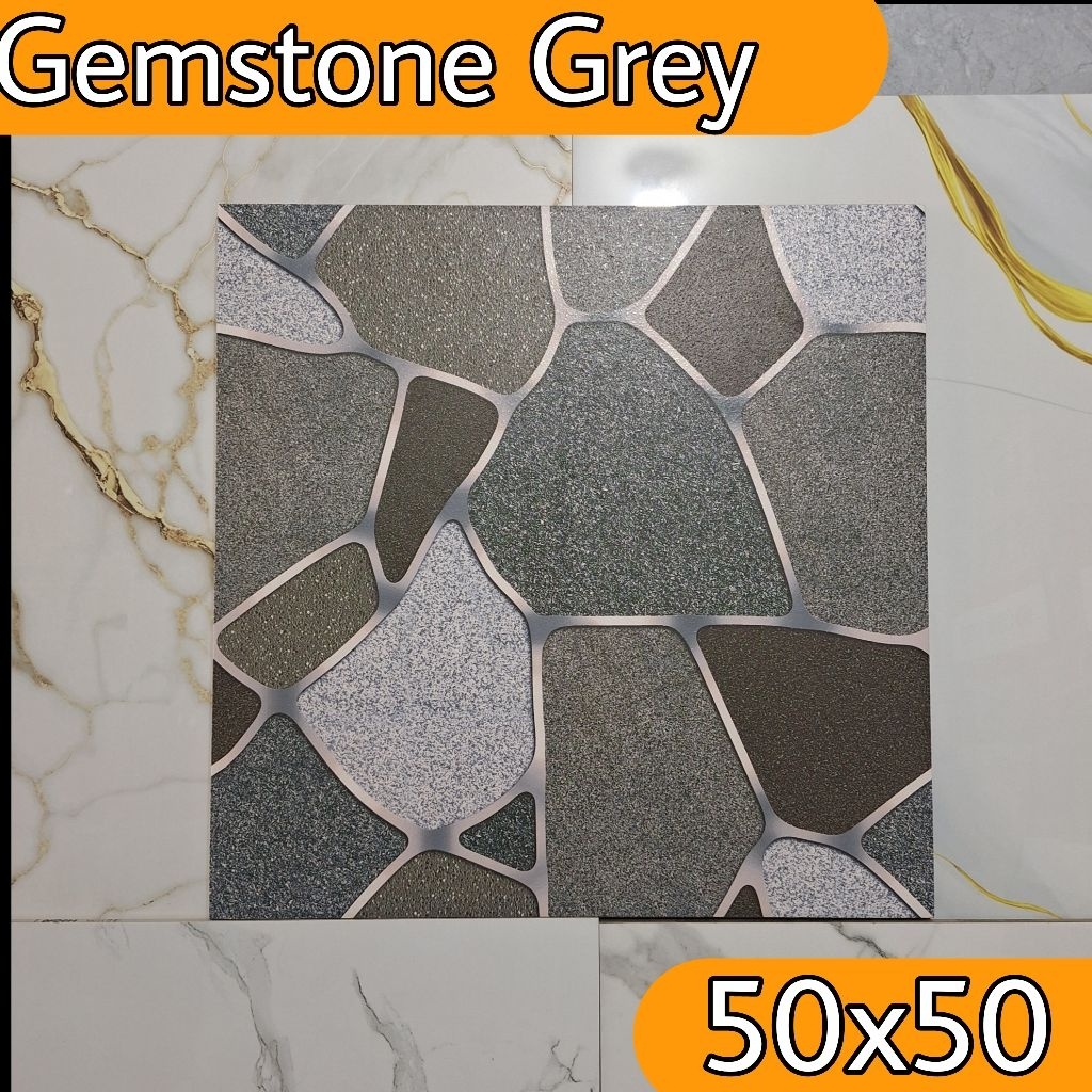 Keramik lantai 50×50 murah ZEUS Gemstone Grey motif batu alam keramik lantai garasi, carport
