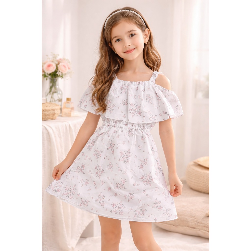 YUBECA DRESS BAJU ANAK PEREMPUAN BAJU ANAK IMPORT IMPOR DRESS ANAK MOTIF KUPU-KUPU DRESS PANTAI KORE
