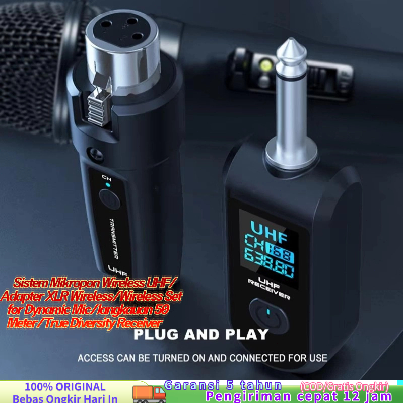 Sistem Mikropon Wireless UHF/Adapter XLR Wireless/Wireless Set for Dynamic Mic/Jangkauan 50 Meter/Tr