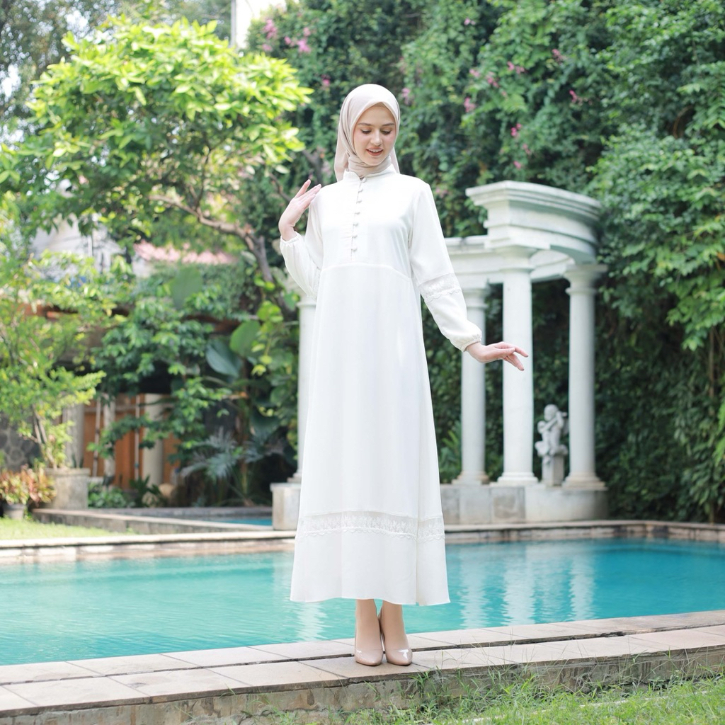 Nofitobelli Bella Dress – Gamis Elegant Lace A-Line | Bahan Adem & Jatuh Tidak Menerawang | Brukat R