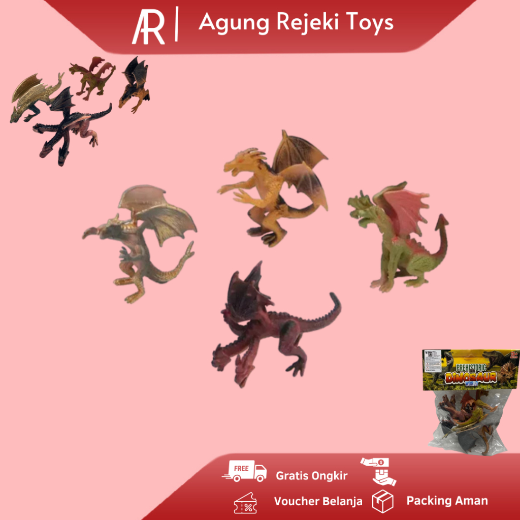 Mainan Anak Naga Mitologi 4pcs Karet Naga Figure Mitologi Dragon Murah 2014C