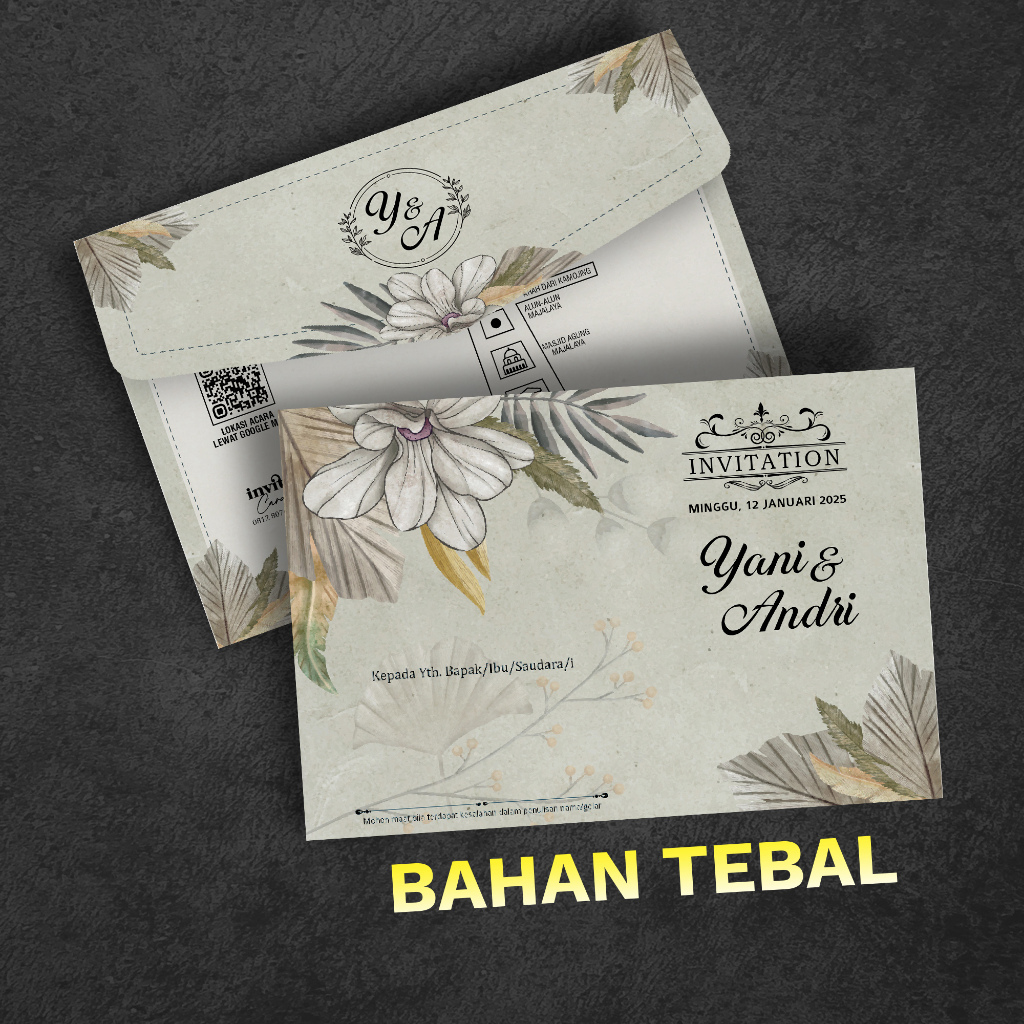 Undangan Pernikahan Rustic Lipat 3 TF1 Eco Gray