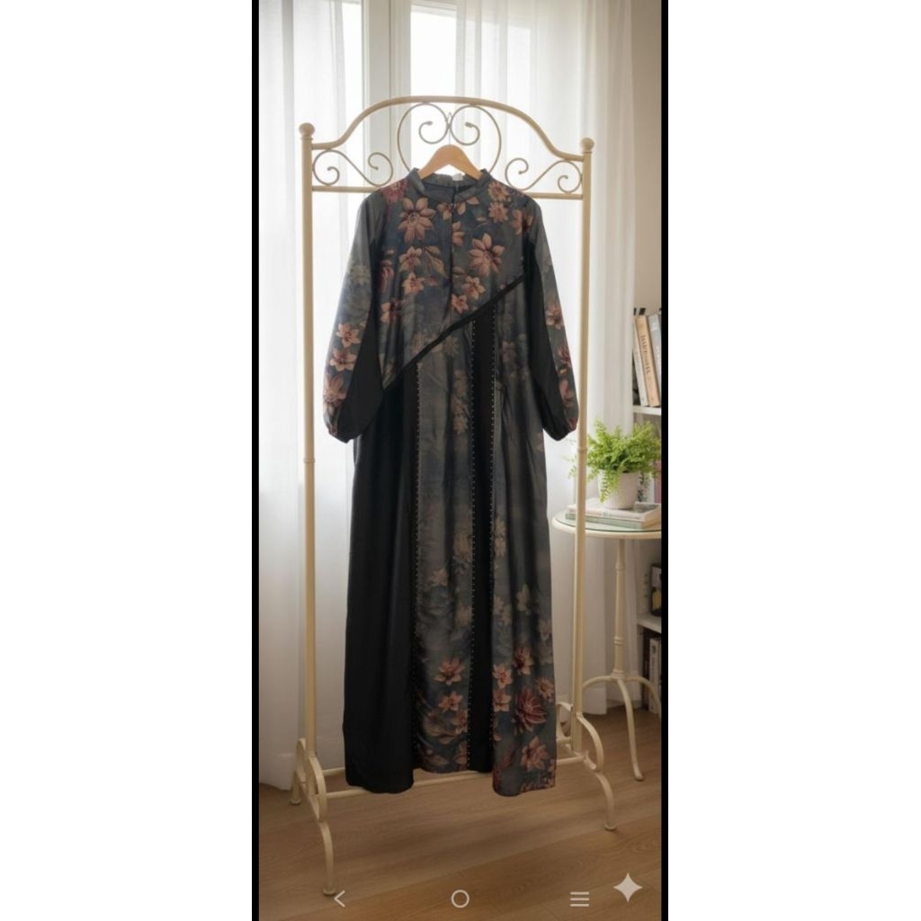 gamis satin silk motif bunga