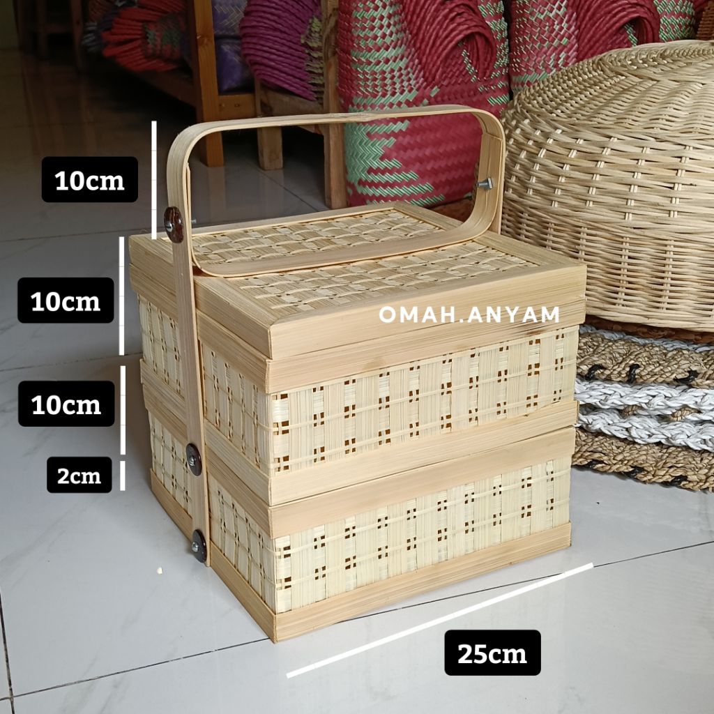 Tas hampers lebaran | keranjang hampers | Tas souvenir | Keranjang Bambu susun handle premium