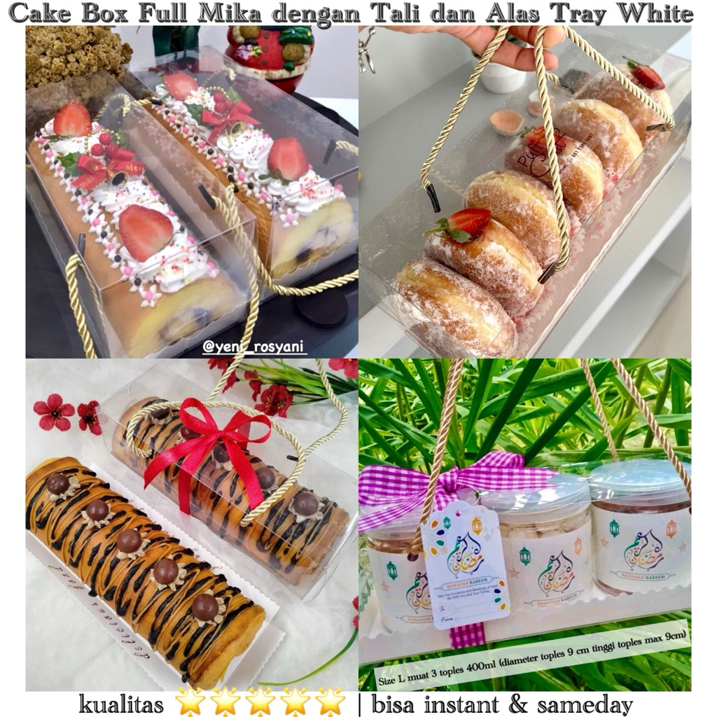 Kotak Kue Mika + Tali Gold dan Alas Box Mika Brownies / Bolu gulung / Roll Cake kotak kue brownies k