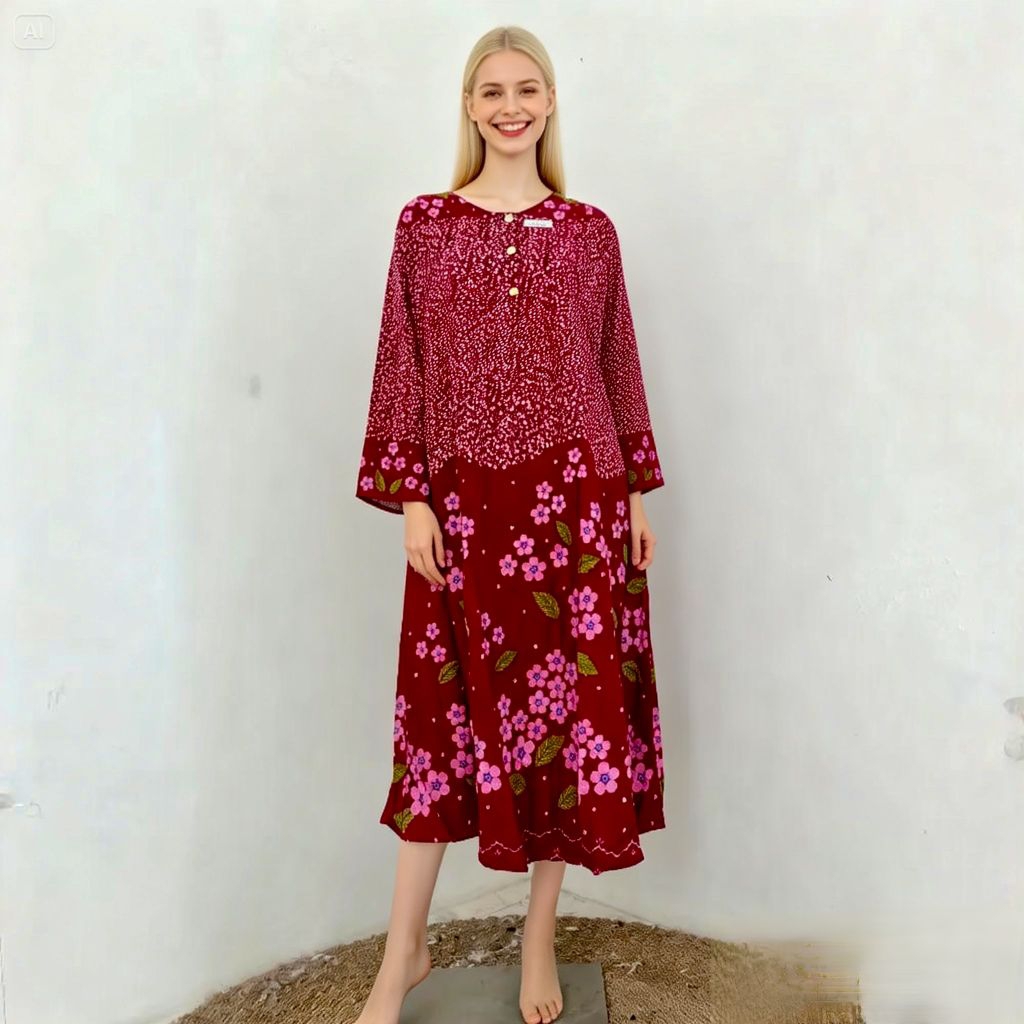 Longdress Jumbo Hap Abaya Kancing Depan Daster Muslimah Jumbo Mix Motif