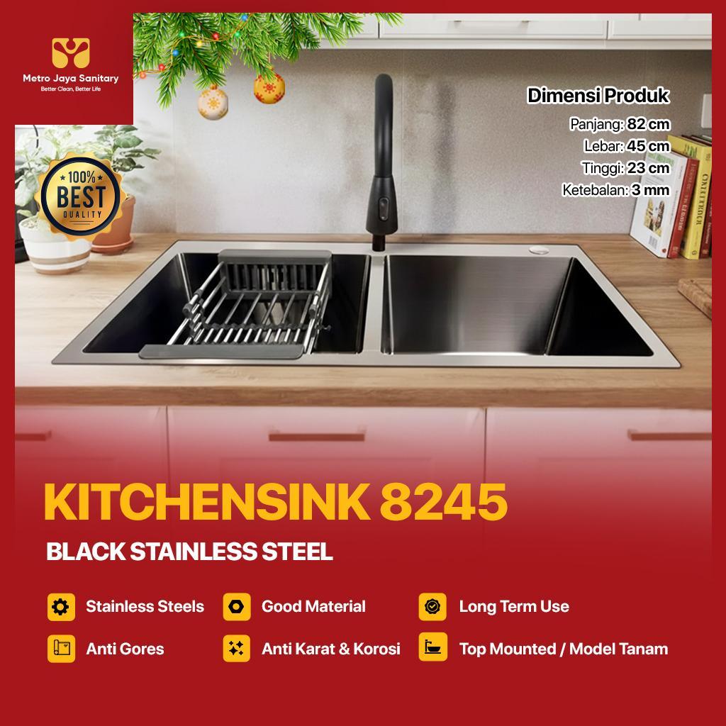 KITCHEN SINK 8245 BLACK STAINLESS STEEL WASTAFEL DAPUR 2 LUBANG