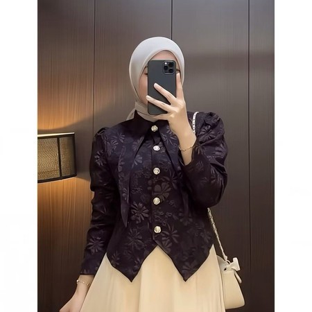Flower Blouse Long Sleeve - Blazer Wanita Korean Look - Atasan Wanita Kondangan Bussines Casual Tren