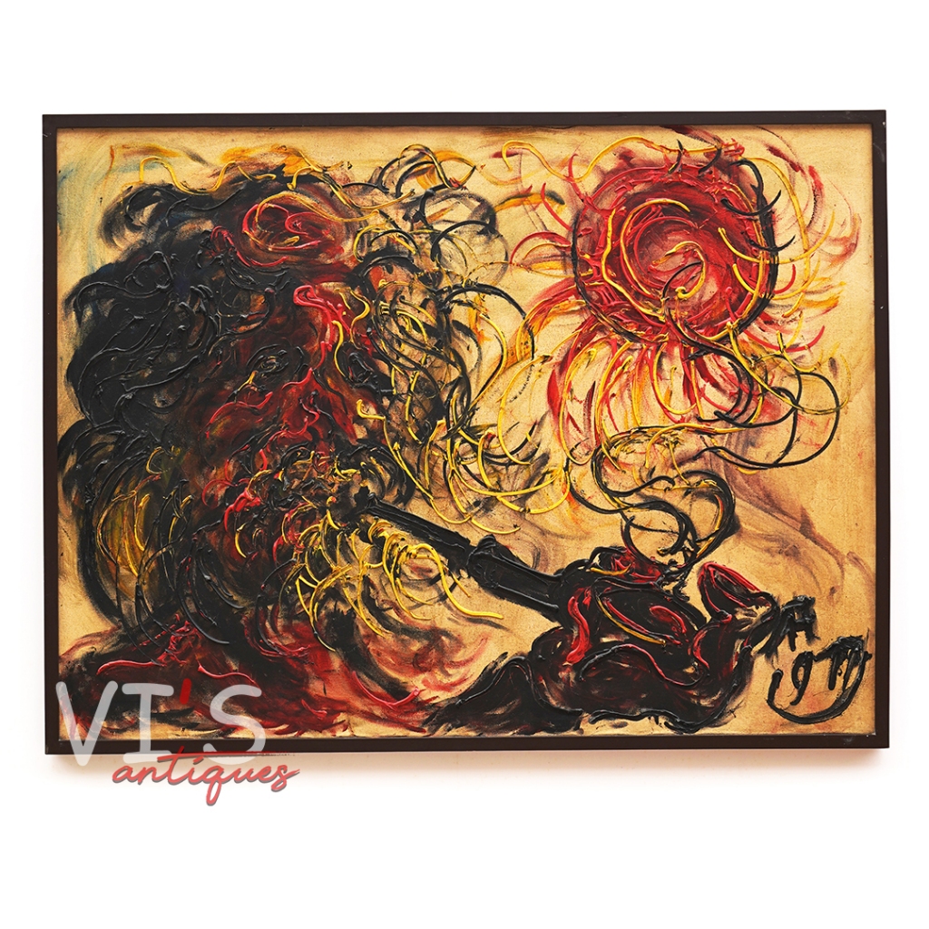 Lukisan Affandi Cangklong Oil On Canvas Antik Kuno