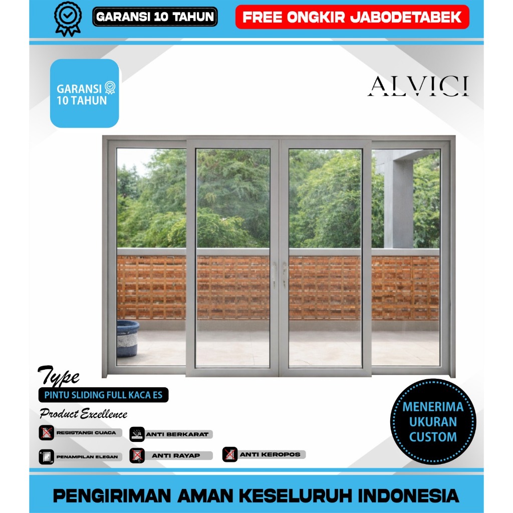 Pintu Sliding 4 Daun UPVC Pintu Sliding Full Kaca Modern Minimalis Warna Putih ALVICI
