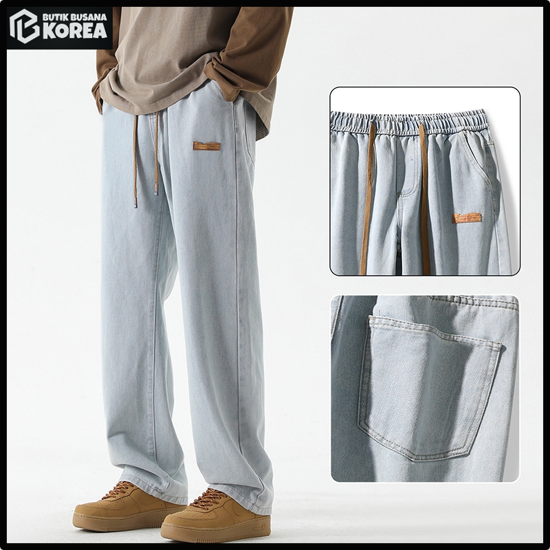 Celana jeans pria celana model longgar celana longgar kebesaran celana jeans pacar