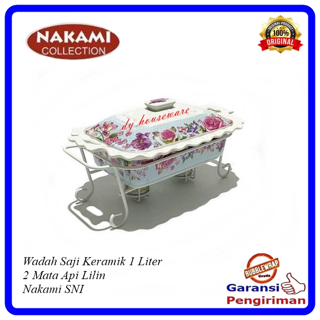 Wadah Saji Prasmanan Keramik Segi 1 Liter Penghangat 2 Mata Api Lilin Nakami