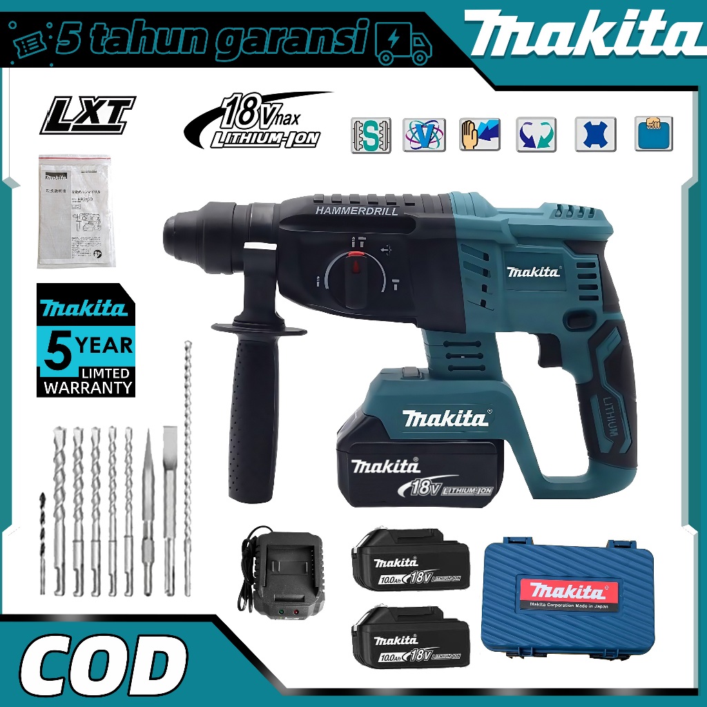 [Dikirim dari Tangerang] Makita HR 242D Palu Dampak Nirkabel  Brushless - 2 Baterai Lithium Gratis B