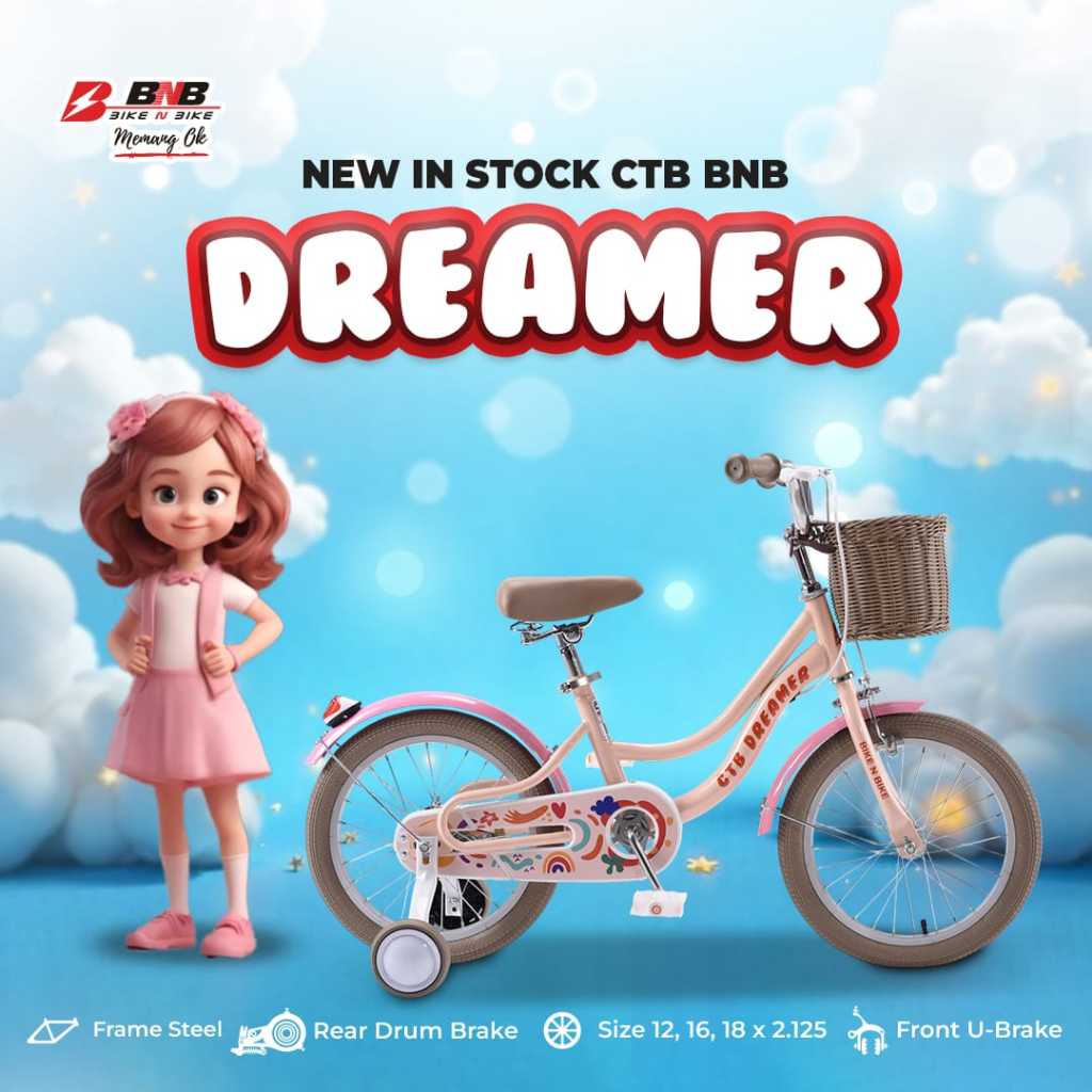 Sepeda Mini 16 Inch Anak Perempuan BNB DREAMER Keranjang By BNB (Bike N Bike) TERBARU