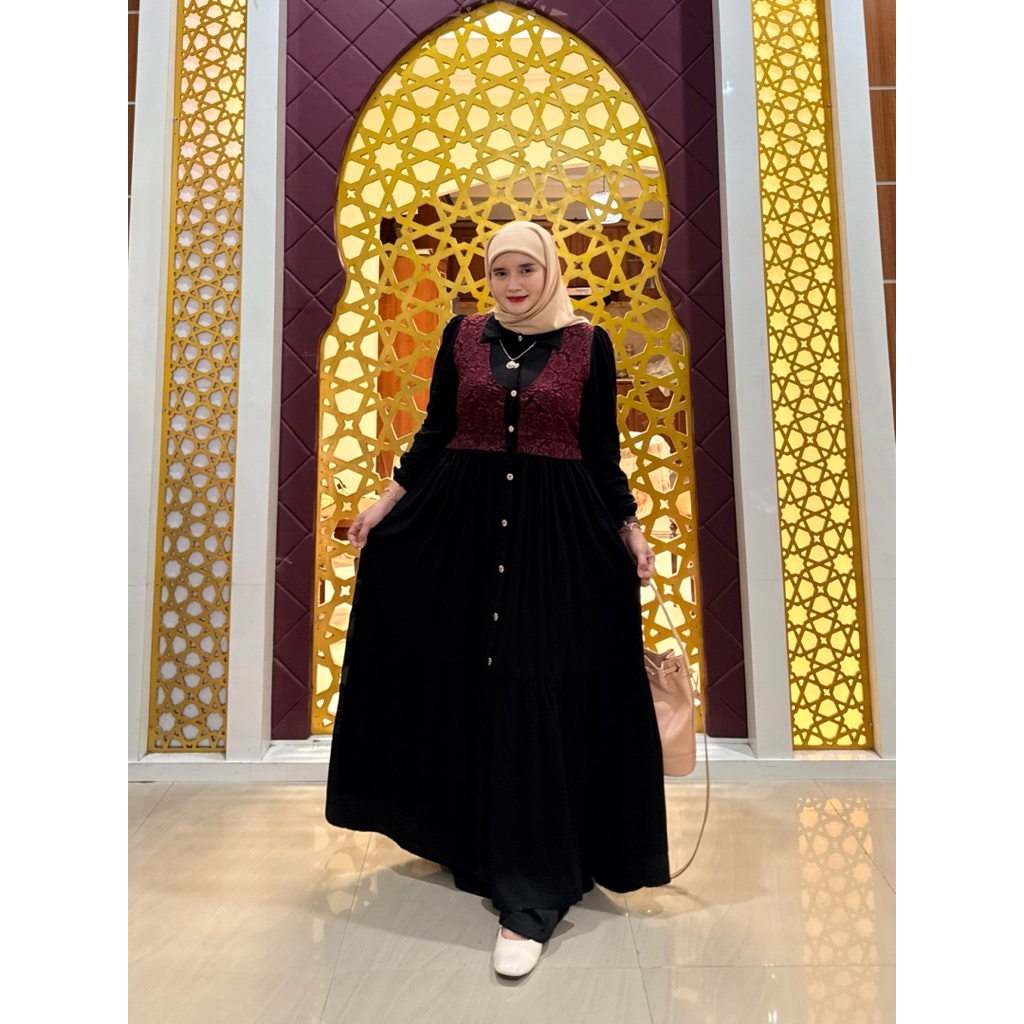 ANISA gamis RAYON TWILL premium kombinasi JAGUARD Embos gamis lebaran