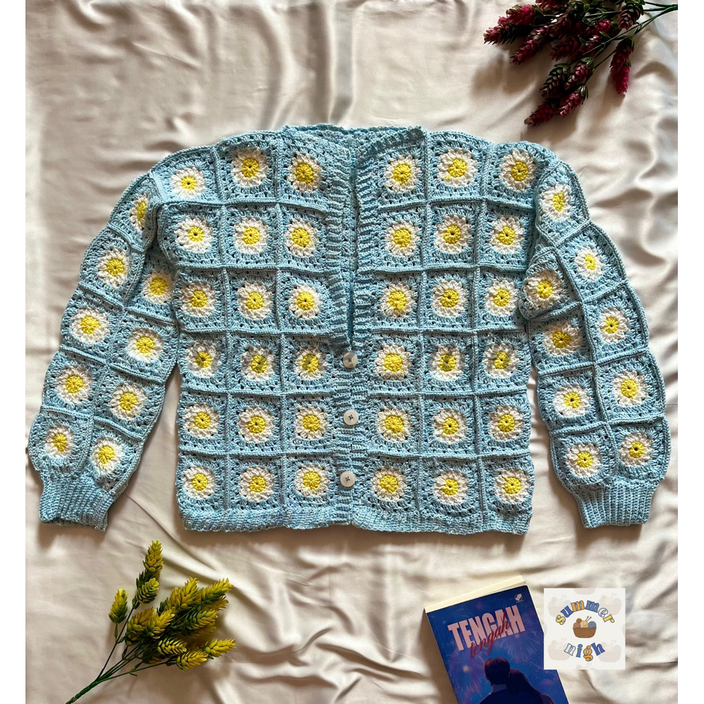 Blue Daisy Cardigan - Handmade Crochet