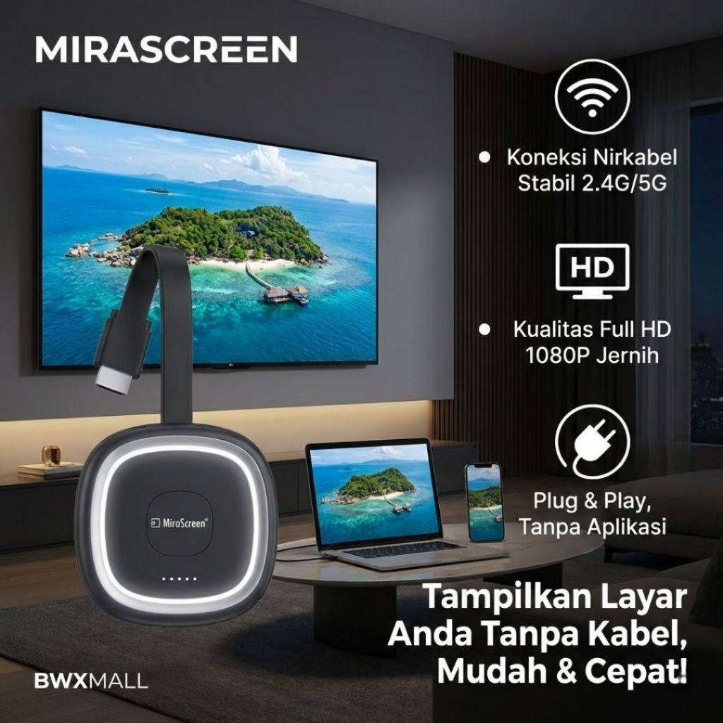 MiraScreen G20 Wireless HDMI Dongle Anycast Display Receiver WiFi 5G 2.4G 1080P Full HD Alat Sambung