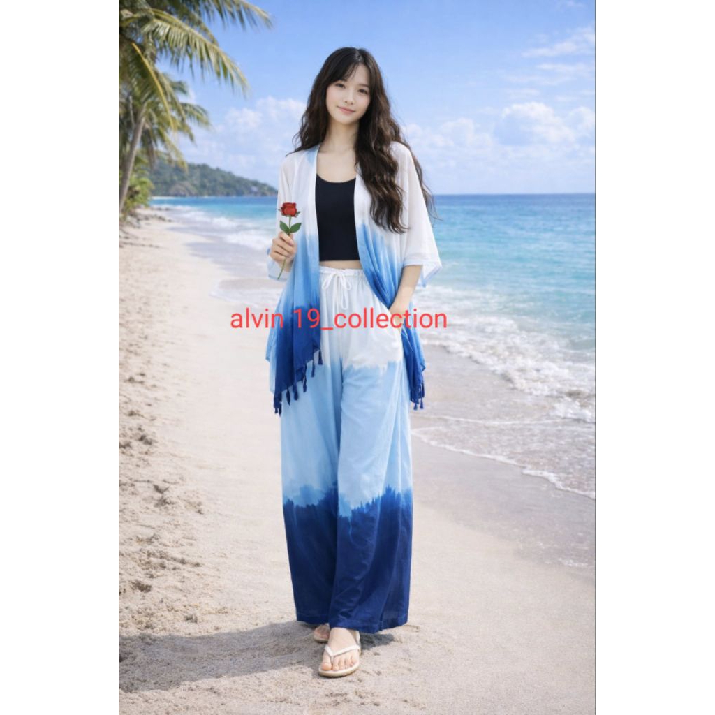 SETELAN BAJU WANITA TIEDYE BALI CARLOT GRADASI RUMBAI