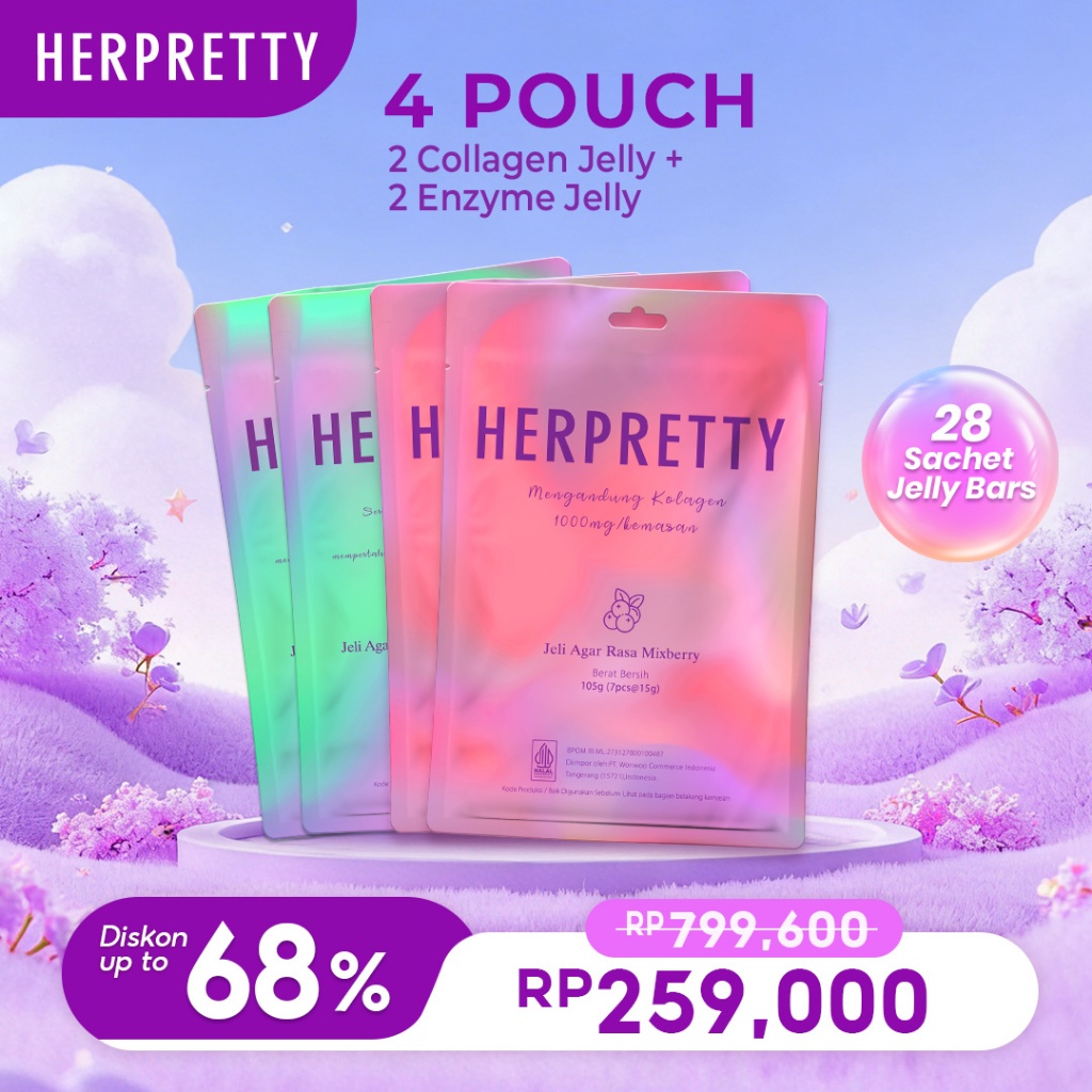 4 Pouch HerPretty Bundle - 2 Pouch Collagen Pink White Jelly Mixberry + 2 Pouch Enzyme Detox Purify 