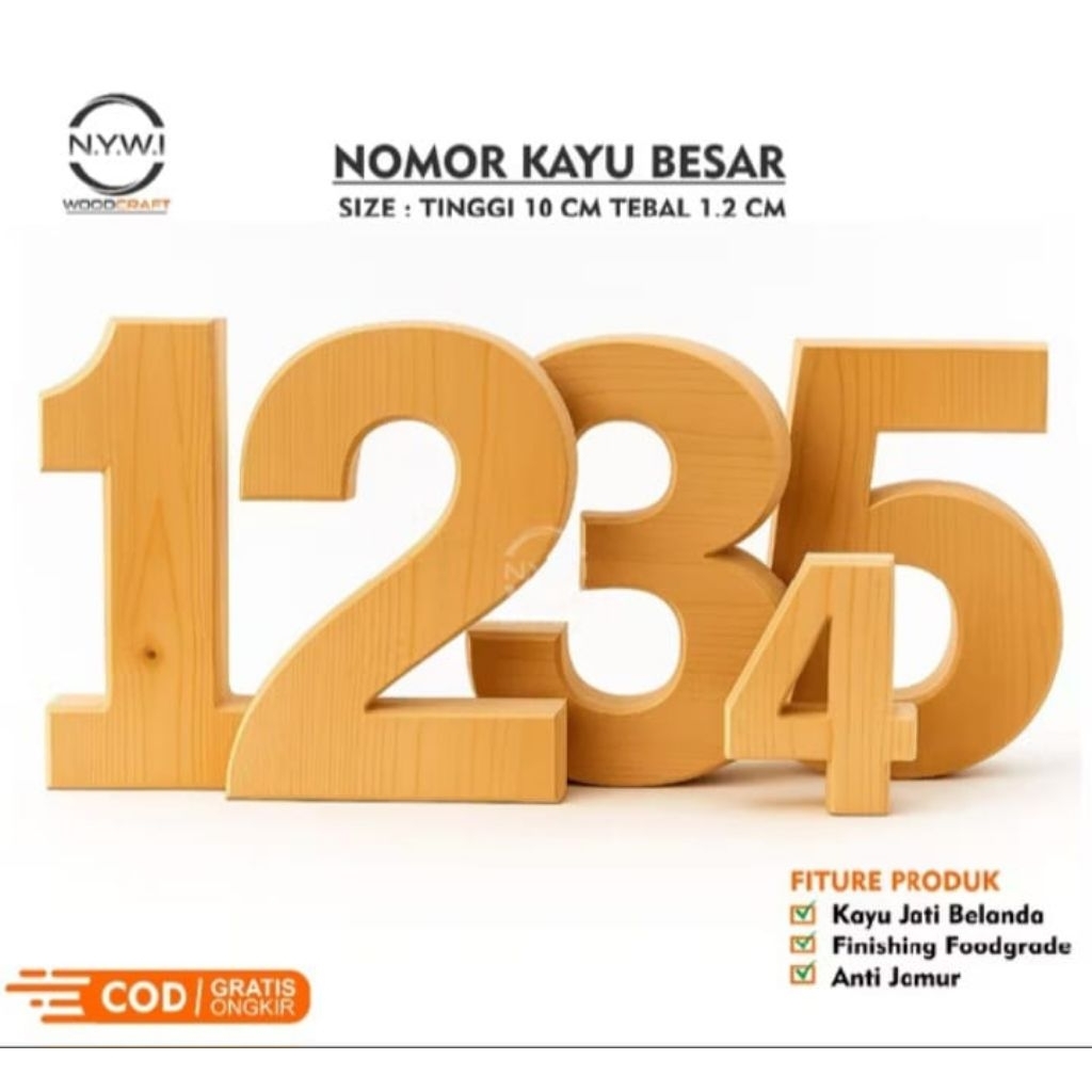 (10 cm ) Ukiran angka nomor kayu jati Belanda untuk dekorasi nomor rumah dan bahan kerajinan kayu