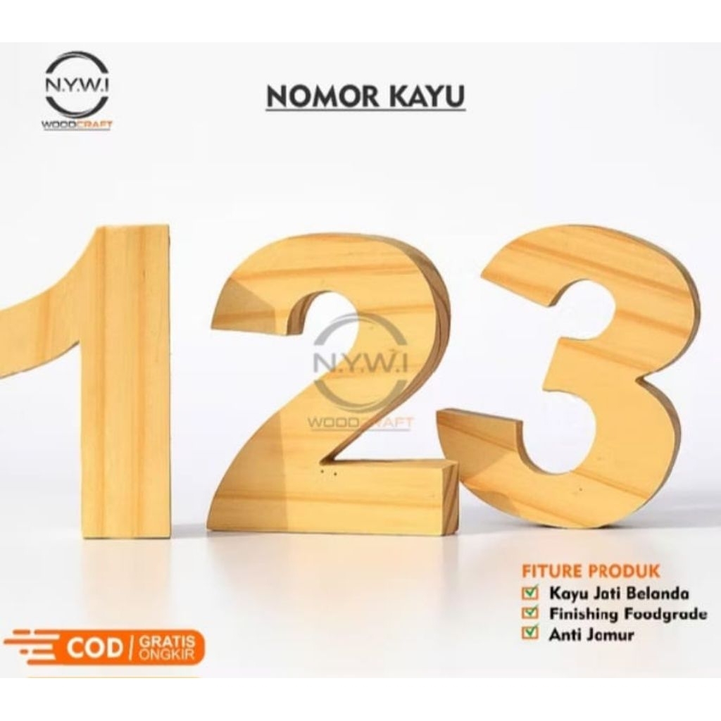 (5 Cm) Ukiran angka nomor kayu jati Belanda untuk dekorasi nomor rumah dan bahan kerajinan