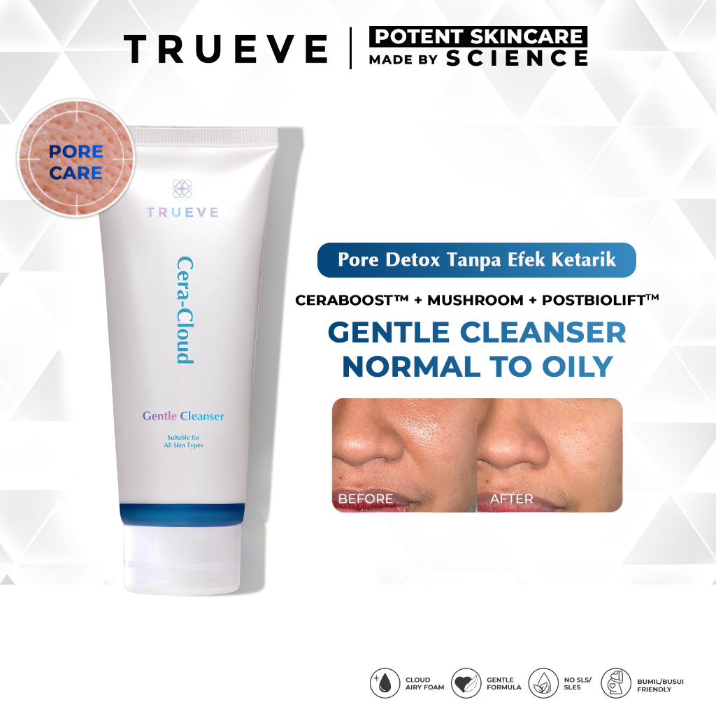 TRUEVE Cera-Cloud Facial Cleanser - Facial Wash Pembersih Wajah untuk Semua Tipe Kulit Anti Keset Ta