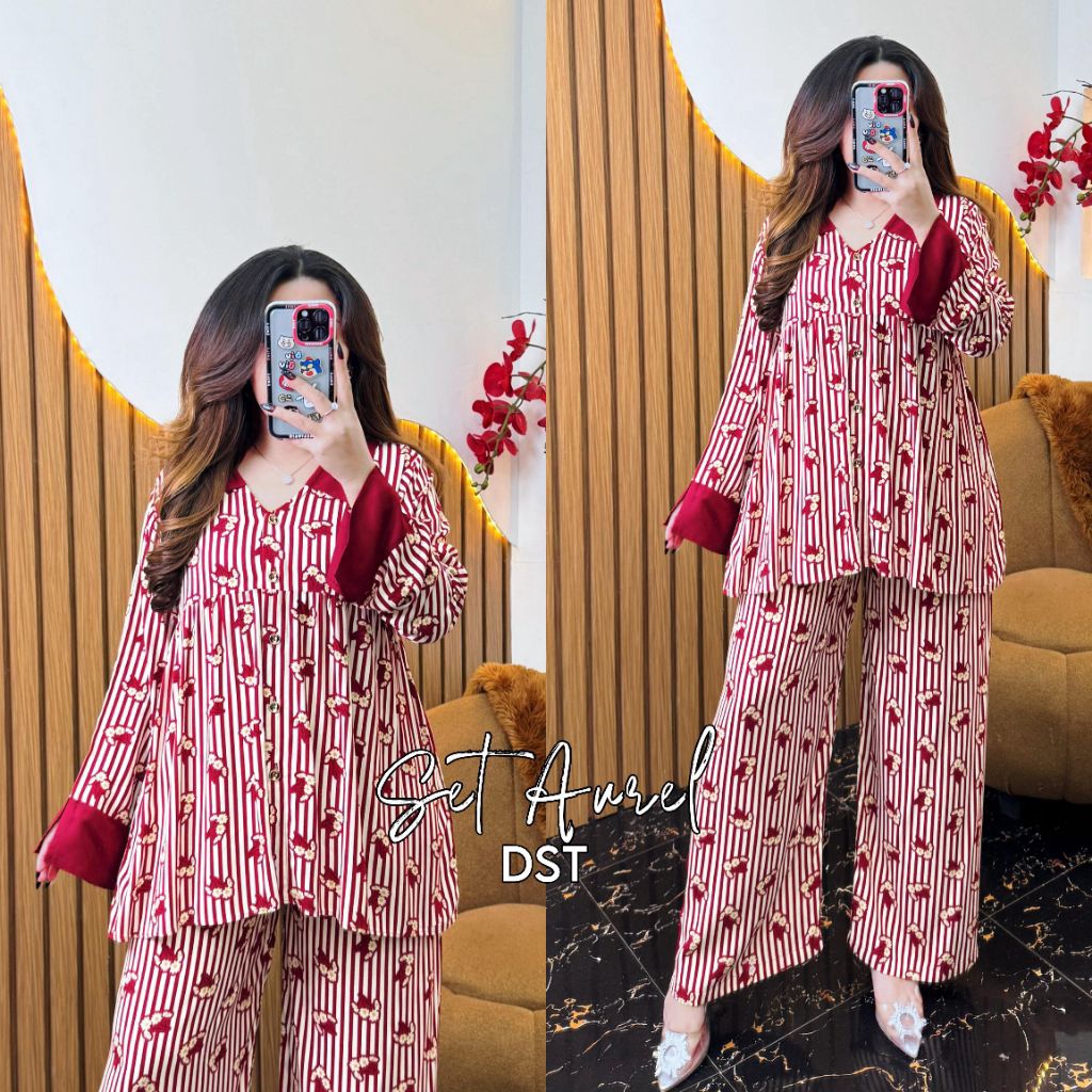 baju setelan oneset Poppy set Aurel celana Kulot wanita by dst Vn terbaru kekinian