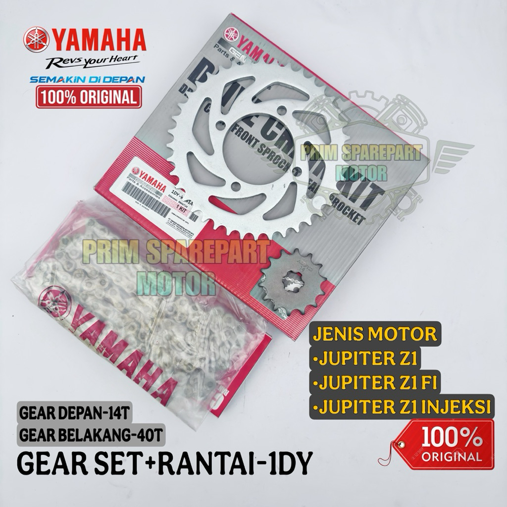 GEAR SET+RANTAI ORIGINAL 1DY YAMAHA JUPITER Z1, JUPITER Z1 INJEKSI, JUPITER Z1 FI, ASLI YAMAHA