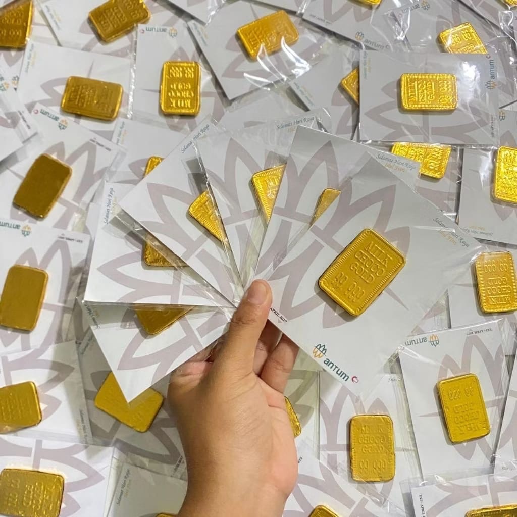 10 Pcs Emas Batangan Coklat Duplikat Logam Mulia Souvenir Unik Keping 7 g