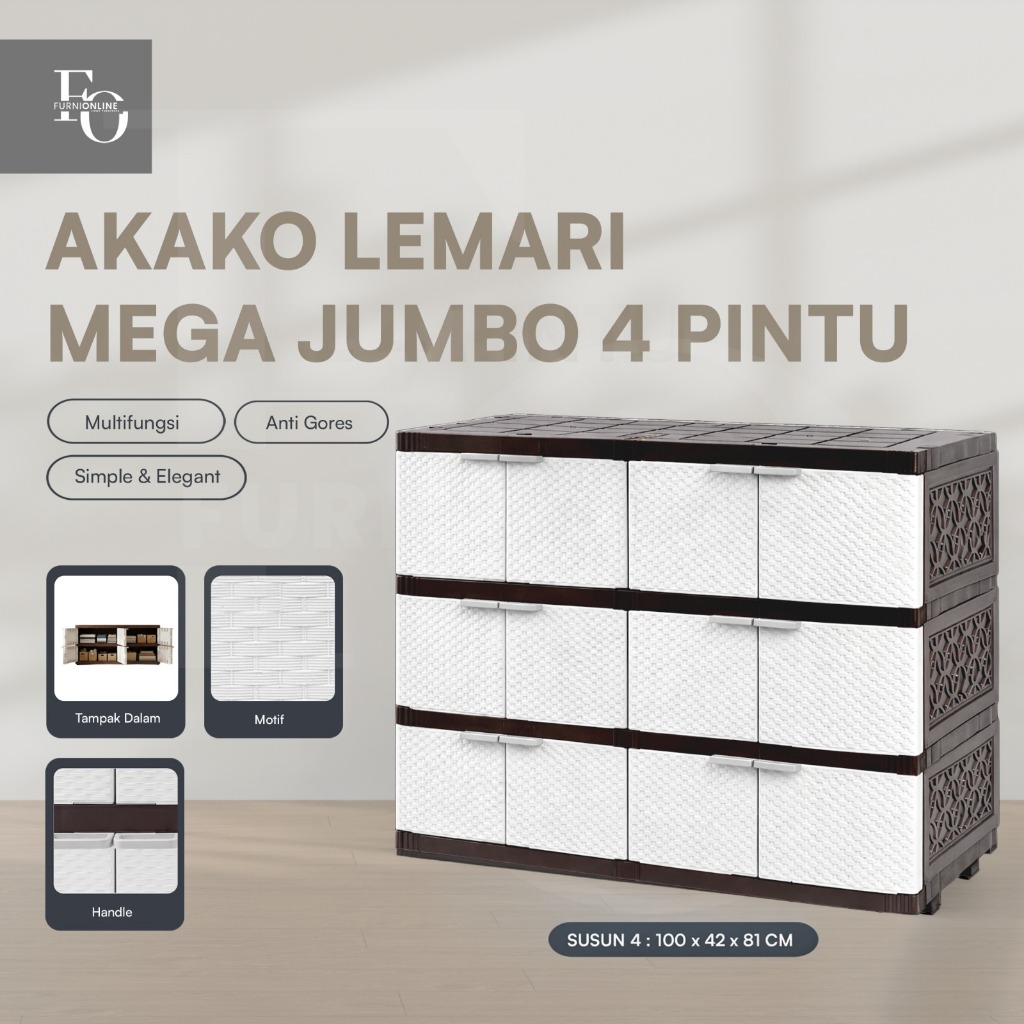 AKAKO - Lemari Plastik MEGA JUMBO 4 Pintu - Lemari Pakaian Plastik - Lemari Plastik Susun Serbaguna