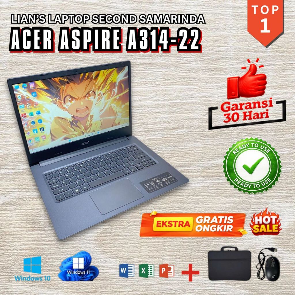 [BEKAS] Laptop Acer Aspire A314-22 AMD 3020e / Layar 14 inch - Cocok Buat Kantoran / Pelajar / Kulia