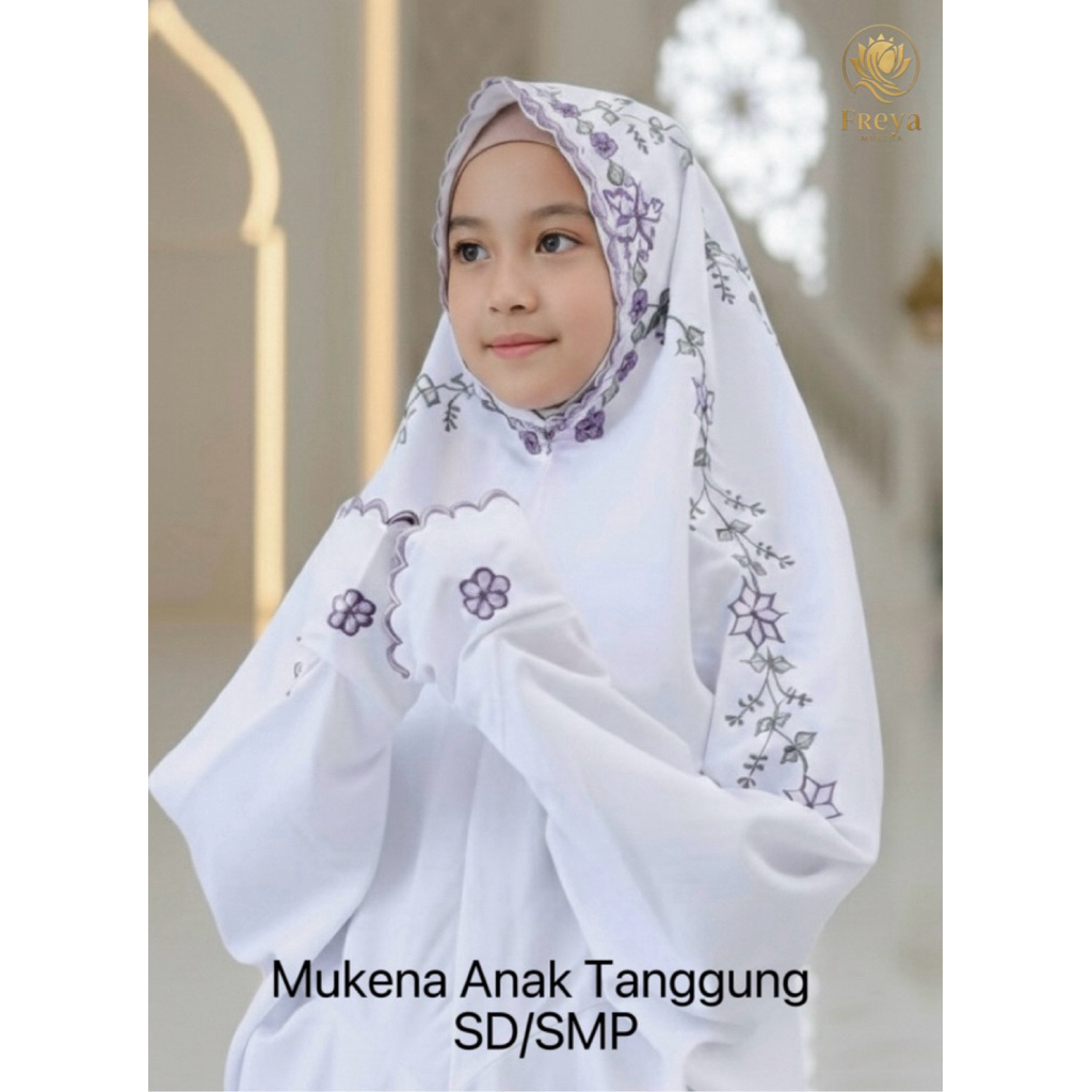 Mukena Anak Lajuran SD SMP Mukena polino putih sutra Terusan bordir Tanggung Umur 7-15th Umur 7-10th