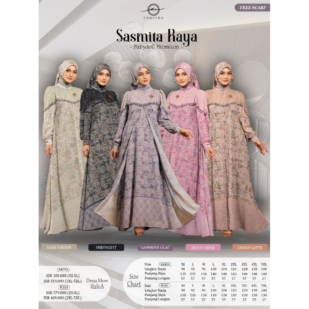 Sasmita Raya Sarimbit keluarga midi dress A by Zameera // Dress Lebaran 2026