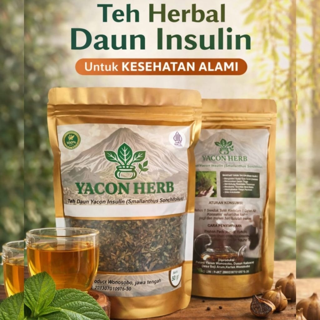 Teh Daun Insulin Yacon Asli 100% | Teh Herbal Alami untuk Gula Darah & Diabetes | Tej Daun Yacon Ker