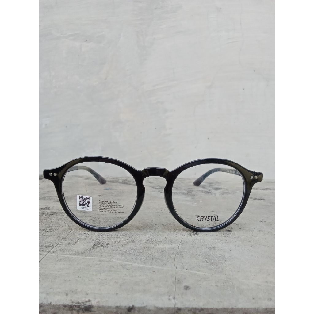 Frame Kacamata Oval Bulat Hitam Crystal