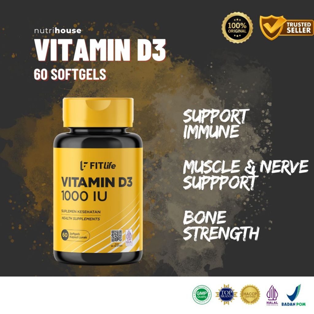 FITlife Vitamin D3 1000 IU Halal BPOM 60 Softgels