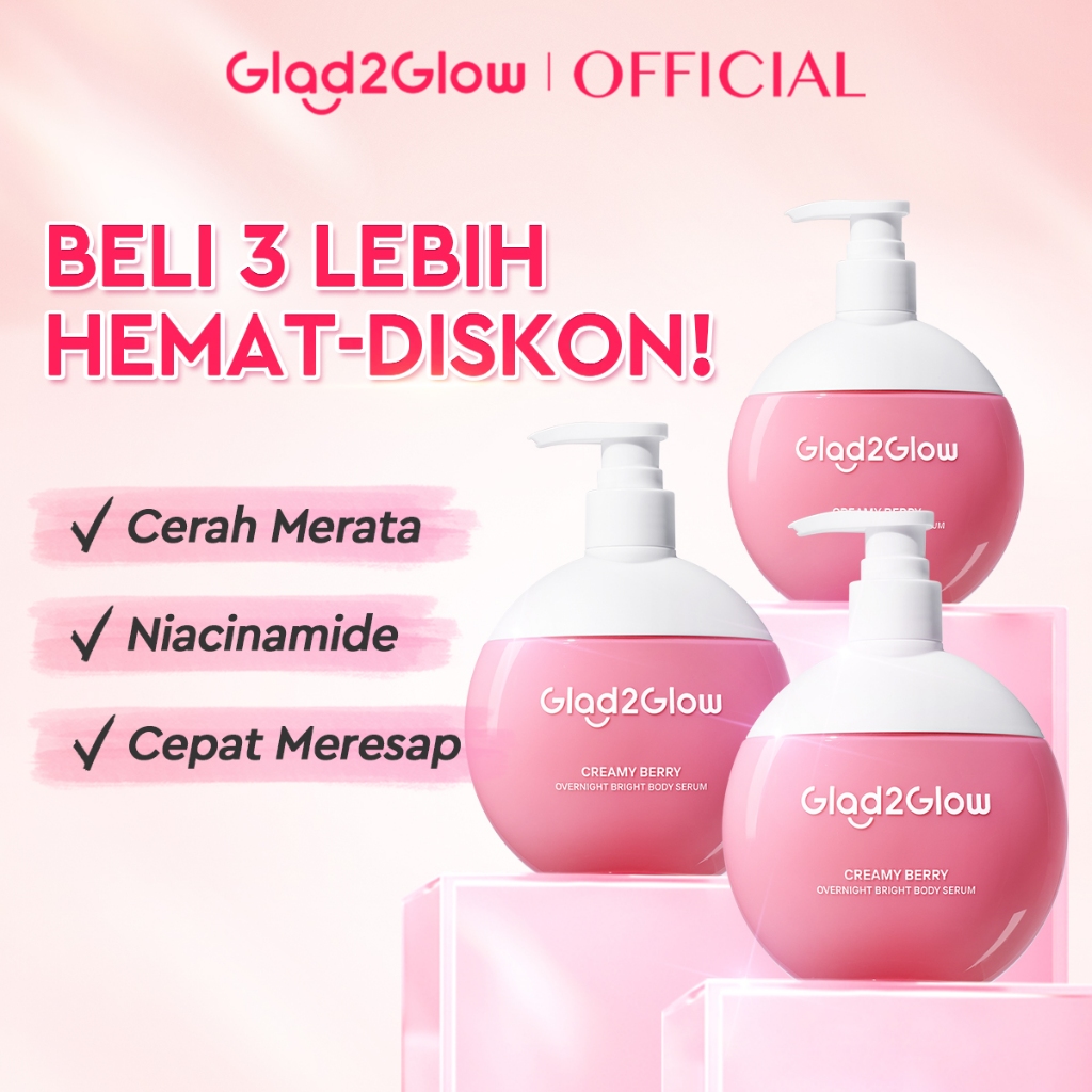 Glad2Glow Creamy Berry Overnight Bright Body Serum 300ml body lotion handbody aha whitening body ser