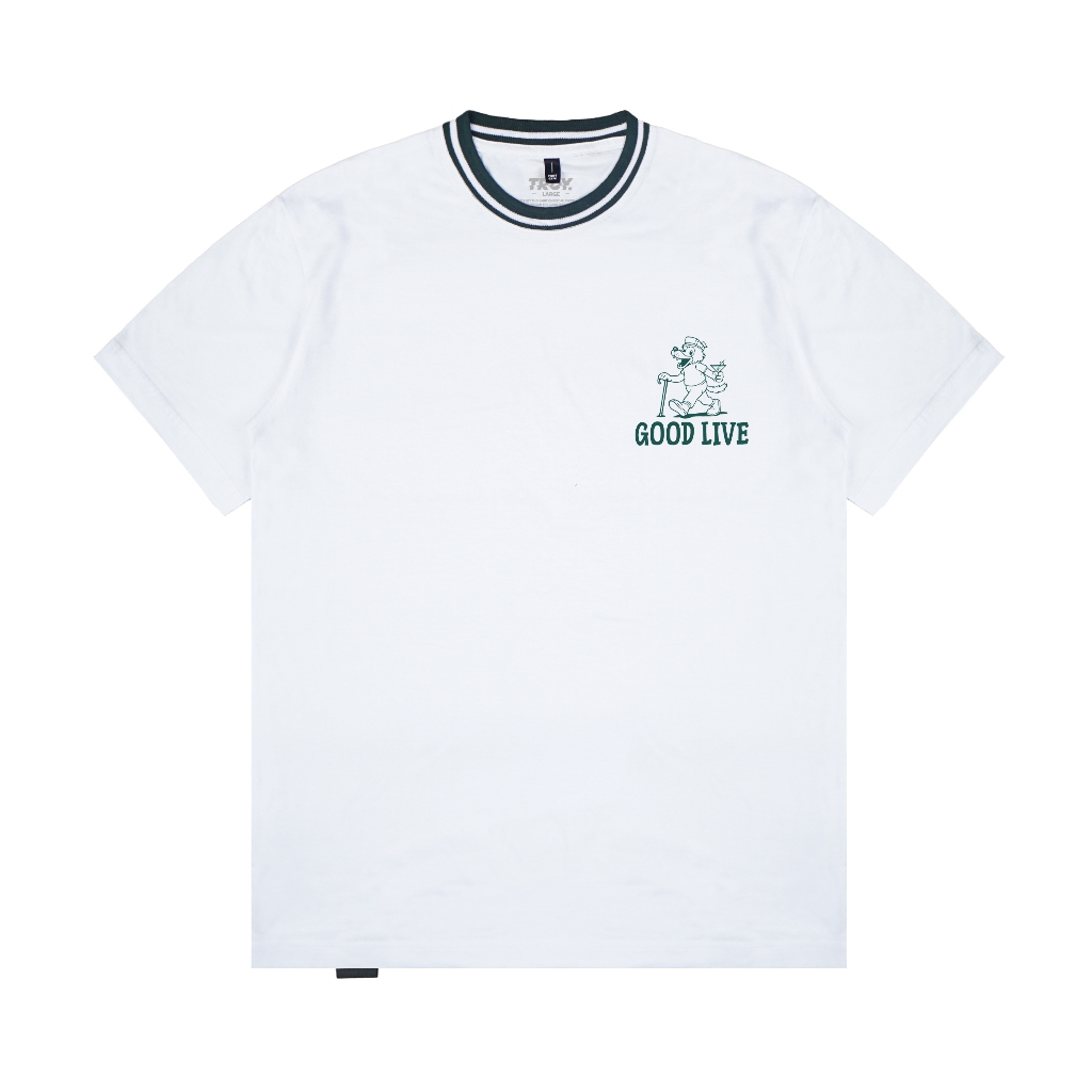 Troy Company Neck Strip Tshirt White Walk Daily - Kaos Lengan Pendek Kaos Putih KST 3545-2G1W