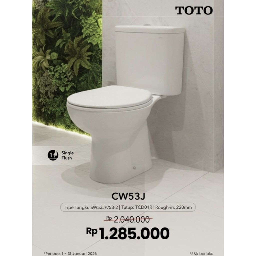 Closet Duduk Toto CW53J / Closet Toto CW 53 J / Closet Duduk Toilet Toto CW 53 J