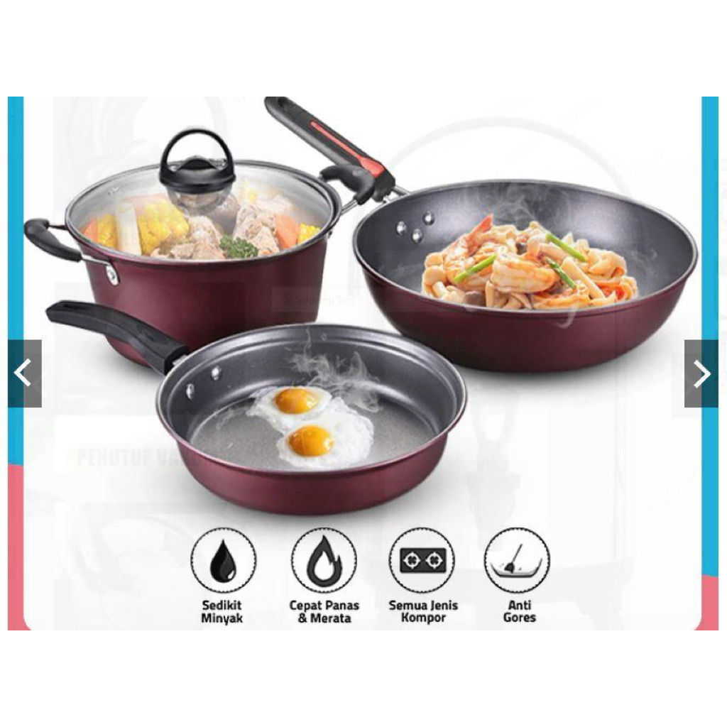 GM Bear Panci Wajan Set isi 3pcs 1042 - Arria Set Panci Penggorengan Panci Set