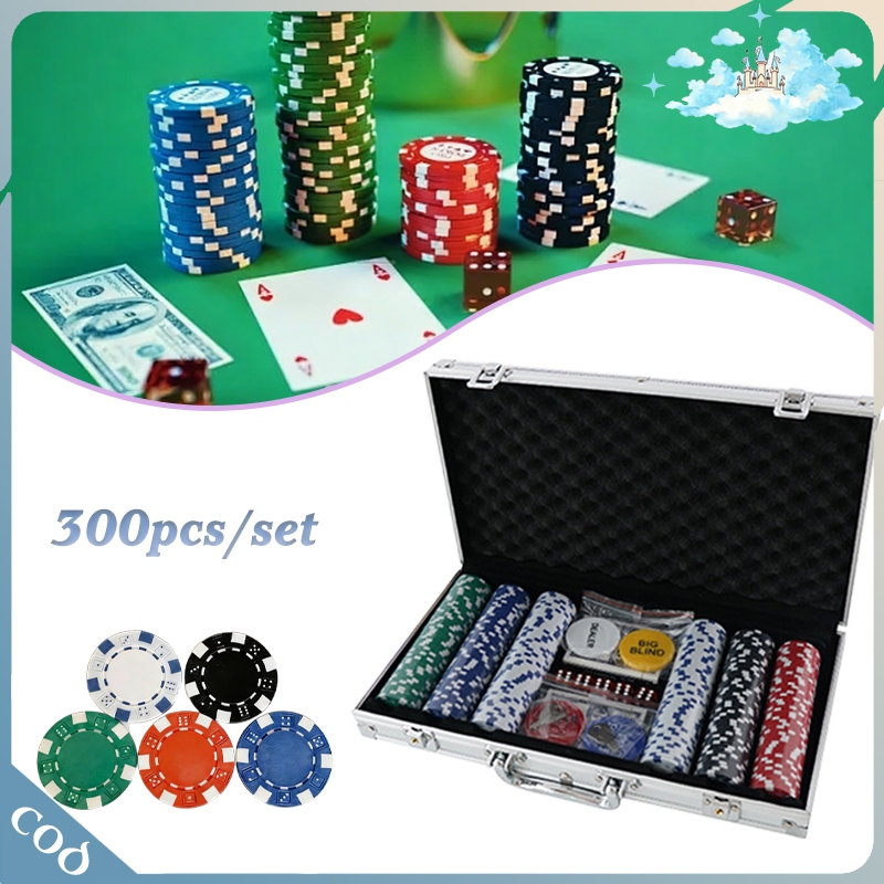 Set Chip Poker Isi 300 pcs termasuk Chip Dealer dan Kartu Chip Poker Texas Untuk Poker Texas Holdem
