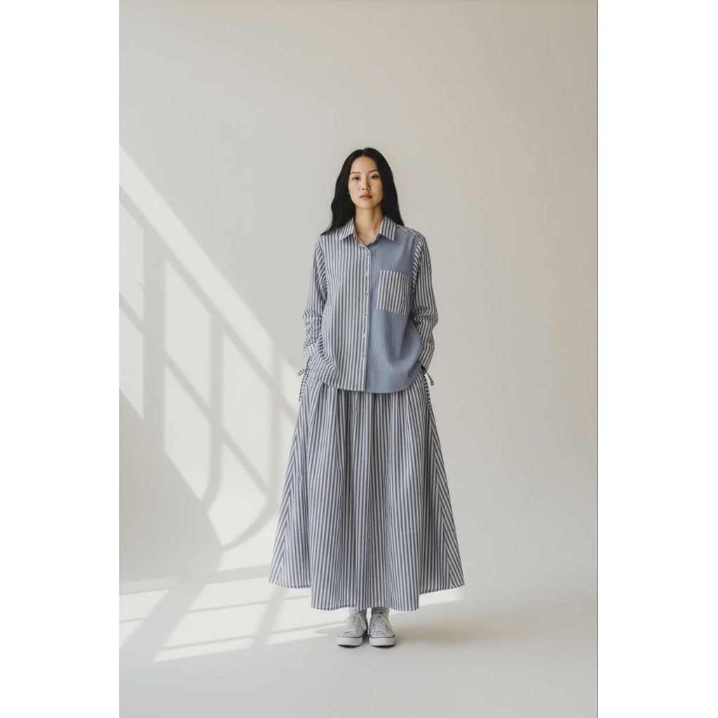 Hem Wanita Salur Kemeja Wanita Kombi Salur Kekinian