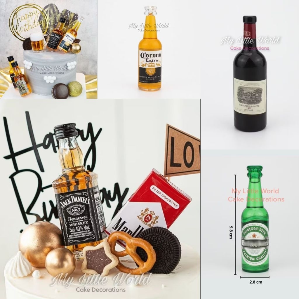 Miniatur Botol Minuman Alkohol Jack JD Chivas CR Corona Heineken Beer Liquor Chateau Wine Cake Toppe