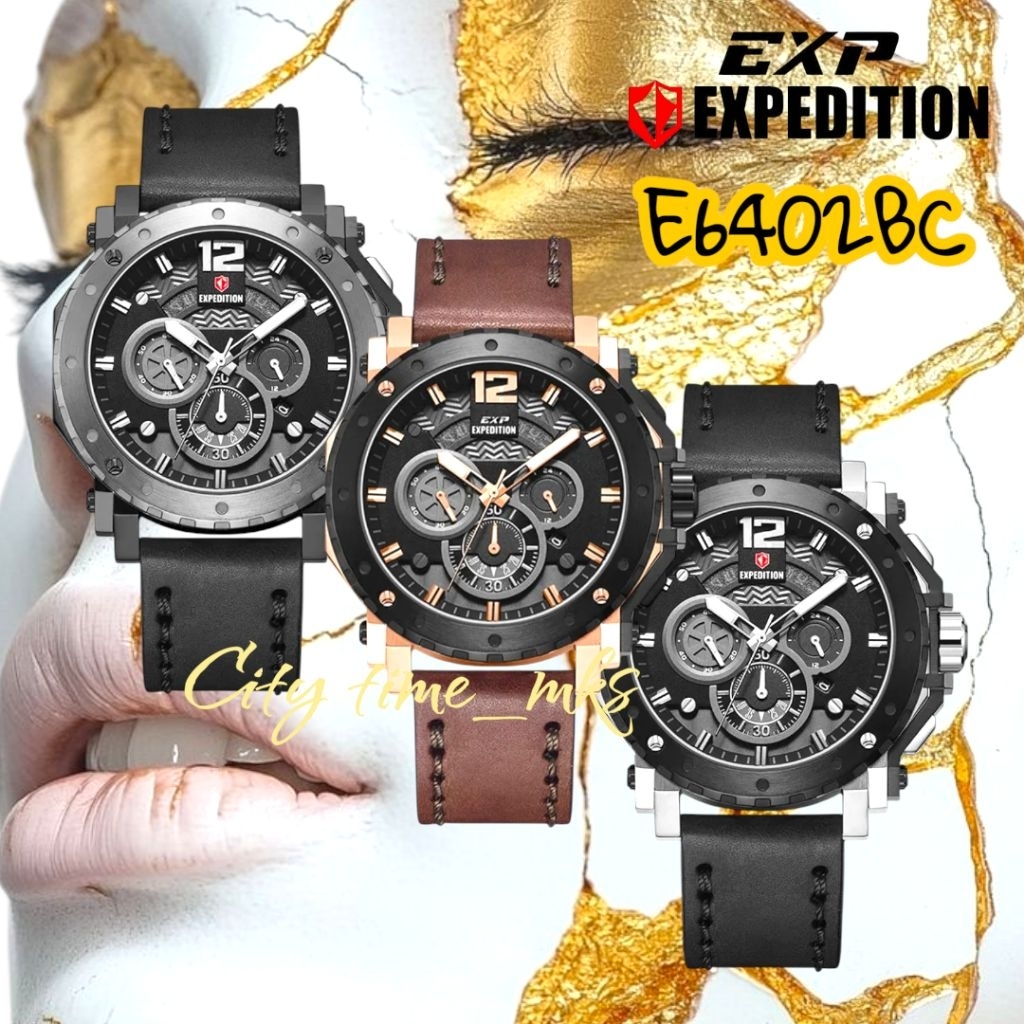 Jam tangan pria EXPEDITION 6402, E6402BC, sport chronograph, tali kulit, ORIGINAL, bergaransi resmi 