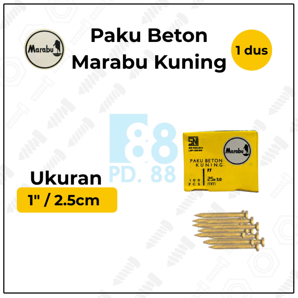 (100 PCS) MARABU Paku Beton Kuning 2.5 cm - Paku Beton 1 inch