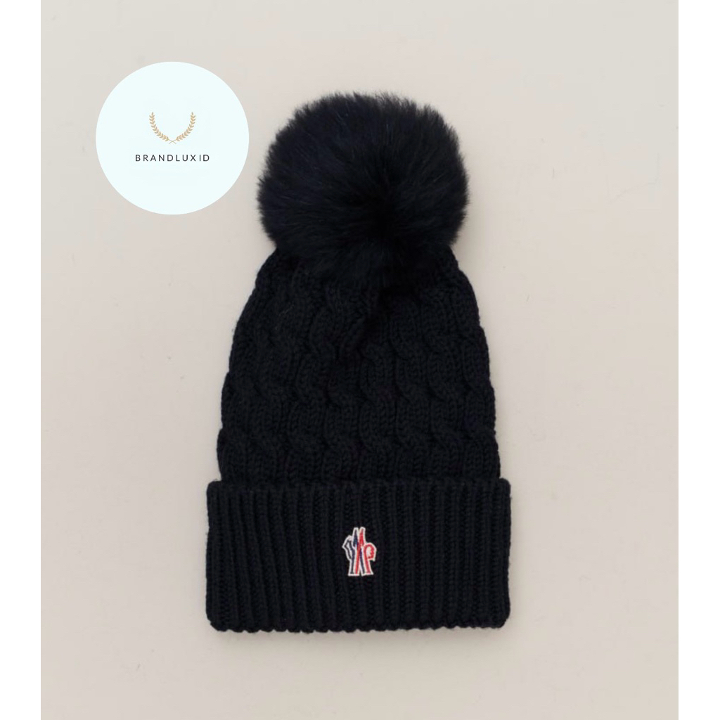 Moncler Grenoble cable knit wool beanie with pom pom Black